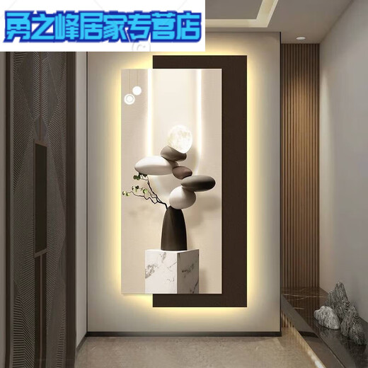 现代轻奢玄关装饰画简约感led灯入户正对门挂画2025新款壁画 T12347 100*200cm 插电语音控制款UV精