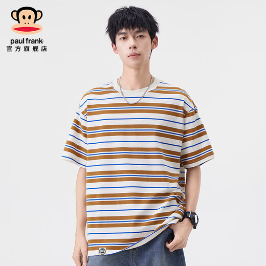 大嘴猴（paul frank）美式潮牌条纹男士短袖T恤春夏季薄款宽松圆领弹力百搭男装体恤衫 绿色698D【官方正品】 3XL 【建议170-190斤】