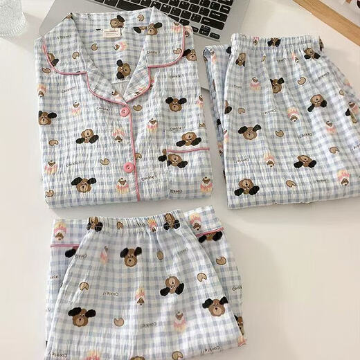 Yalu pijama de tres piezas para mujeres en pantalones cortos de manga corta de verano pantalones de dibujos animados lindos set de dos piezas de algodón de algodón de algodón de algodón de nube 9918# nube de algodón m