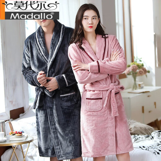 
Modal nightgown couple pajamas for women in autumn and winter thickened flannel long bathrobe men's morning robe coral velvet spring and autumn home clothes light gray women's robe Y719 M Yes x