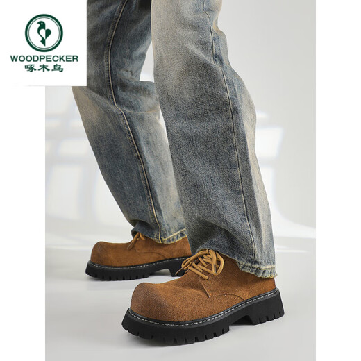 Woodpecker CleanyFit Mickey Big-head Derby Chaussures pour hommes Men's Retro Casual Business Workwear Chaussures Sole épaisses Chaussures à grande tête Brown Renforced 39