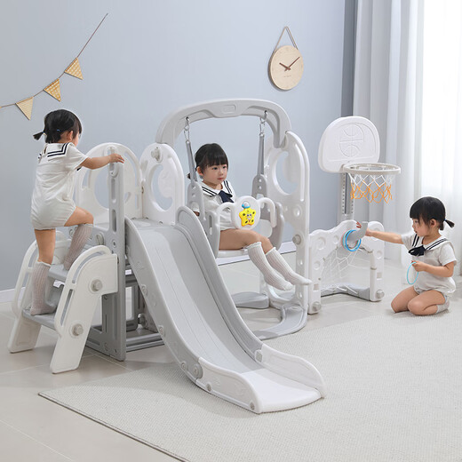 Slide Swing para niños en el hogar cubierto de dos en uno Bebé Diaje Baby Small Climbing Ocean Ball Pool Combinación Castle Gray and White Clásico Tres en uno
