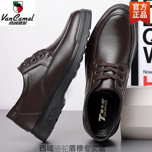 Région occidentale Chaussures masculines de chameaux Véritable cuir en cuir chaussures en cuir décontractées pour hommes Chaussures de vaches de vache mascules à fond doux Cowe de vache de vache d'âge moyen et de papa âgée Black Four Seasons 6627-Camel Brand officiel officiel 38
