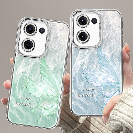 Applicable to opporeno13 mobile phone case pro feather yarn new 12 butterfly color ying 11 light luxury 10/9/findx8/7/a5pro/k12 women's model with lens film protection case Fine hole feather yarn-butterfly color ying 11 Reno13