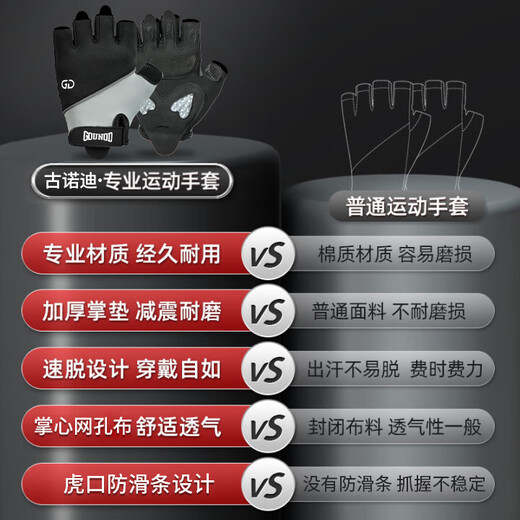 GOUNOD古诺迪运动骑行手套夏季防滑减震透气耐磨半指骑行手套068灰色M码