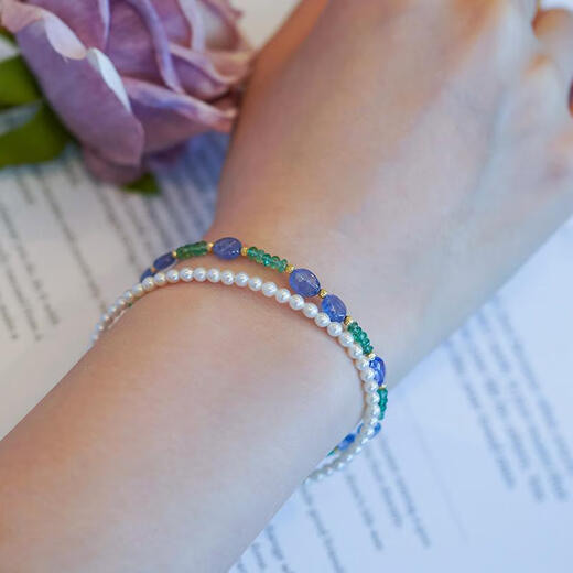 Feiyu Miwu tanzanite bracelet 18k gold beads natural emerald gemstone bracelet niche exquisite bracelet 16cm