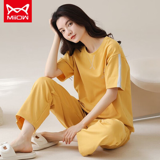 猫人 MIIOW新款夏季女睡衣短袖长裤薄款春夏外穿家居服夏天套装 短袖+长裤 YZT-9720 M 适合(80-100斤)穿