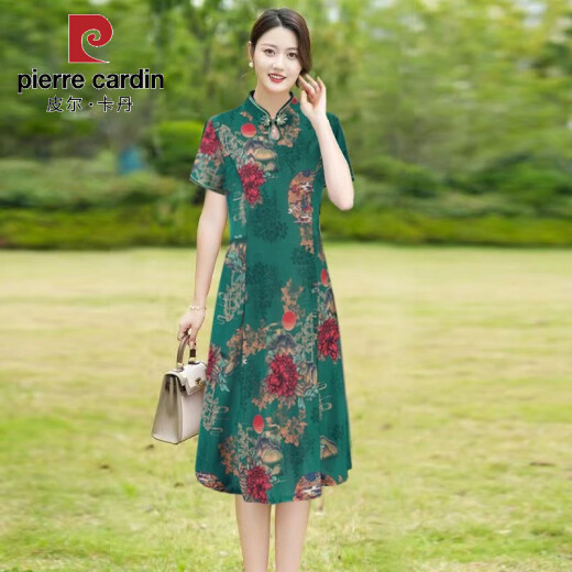 皮尔卡丹旗袍女中长款夏季女装2025新款中年妈妈短袖旗袍裙改良复古连衣裙 698红色 5XL 建议146-155斤