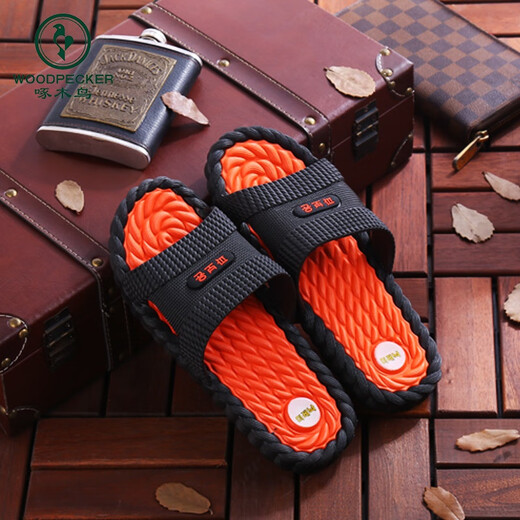 Zapatillas para hombres de pájaros carpinteros en verano, baño de baño suave de baño, baño, baño plano de baño, sandalias de pareja para mujeres 9859 [Naranja negra] 36-37 (adecuado para 35-36 desgaste)