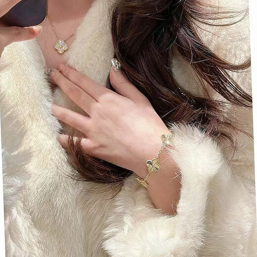 Oein plated 18K gold mini four-leaf clover necklace for women large diamond-set gold pendant platinum five-flower bracelet small six-flower 09MM necklace MINI platinum