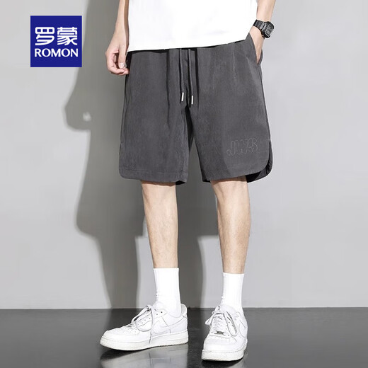 罗蒙休闲裤男美式复古冰丝短裤夏季薄款宽松工装运动男生夏天大裤衩子 KC806黑色 XL （ 130-150斤可穿）