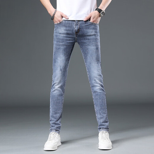 Jeans de lujo de luz para hombres 2025 Men's 2025 Spring and Summer Fino Fit Slim y Mk9901 de alta gama elástica e informal de alta gama; modelo insignia oficial 28
