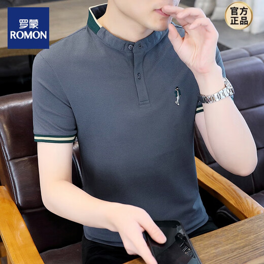 Romon (Romon) Cool Cotton Henry Kragen kurzärmeliges T-Shirt für Männer Sommer 2025 Neues lässiges halbärztes Stand-up-Top für Herren-T-Shirt 23020 White M Gewichtsbereich 90-105jin [Jin gleich 0,5 kg]