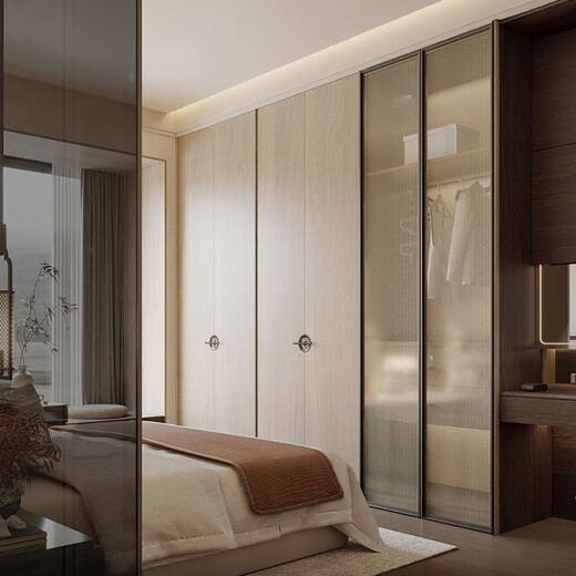 Sophia Wardrobe Whole House Customization New Chinese Style Solid Wood Leather Wardrobe Simple Bedroom Furniture Storage Wardrobe Storage Cabinet Wenshan Oak Square Meter Price