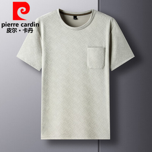皮尔卡丹（pierre cardin）夏季爸爸短袖T恤男士冰丝圆领休闲口袋上衣中年透气宽松大码半袖 TC-短袖-687军绿 XL 175/135-155斤