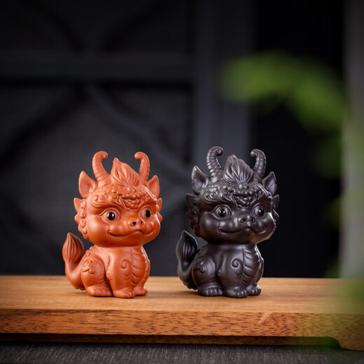 Fujian Yu Zisha Creative Lucky Dragon Tea Pet Ornament Decoration Can Raise Tea Table Mascot Guochao Tea Play Tea Ornament Zhuni-Double-Corned Dragon Tea Pet