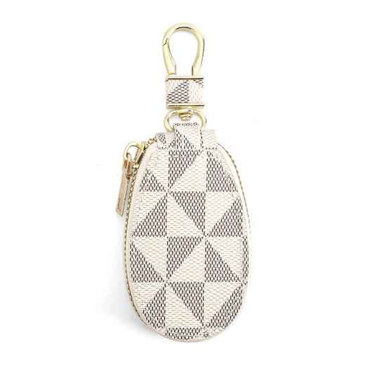 Car keychain black checkered business car zipper fashion key protective cover men and women universal key bag S pattern coffee color