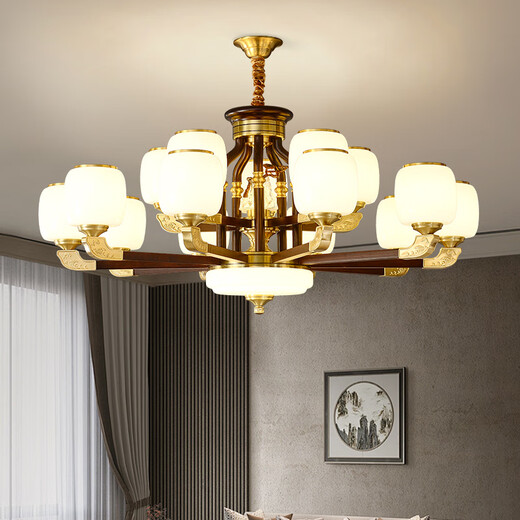 
HP's latest new Chinese chandeliers living room lights walnut color Chinese style bedroom dining room lights modern atmosphere HX9928 head three-color light