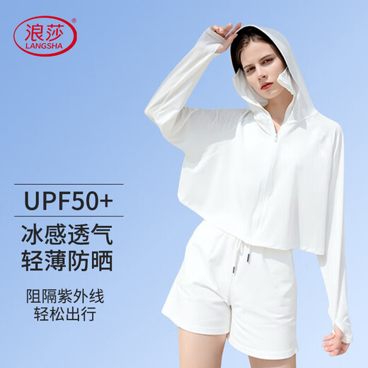 Langsha sun protection clothing women's anti-UV sun protection clothing summer breathable ice silk cool feeling black vinyl hooded jacket skin clothing