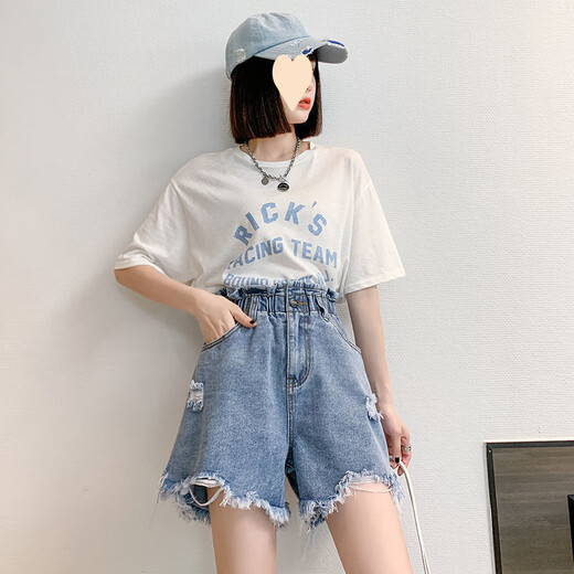 
Xianxizhi summer new style slim ripped denim shorts with wide legs loose large size women's clothing [3888: dark blue a-line shorts] 4XL [Suggested 161Jin[Jin equals 0.5 kg]-180Jin[Jin equals 0.5 kg]]