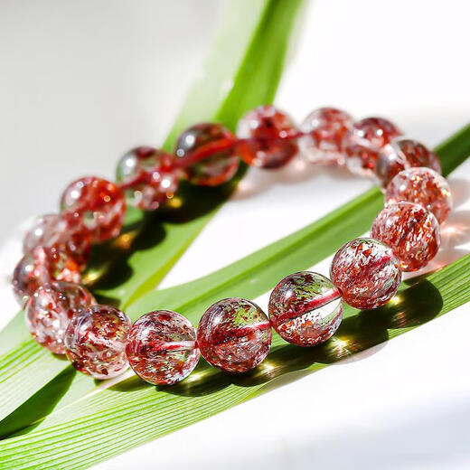 Eternal symbol light luxury brand natural golden strawberry bracelet three-wheel backbone amethyst bracelet for women's super seventh birthday gift collectible golden strawberry crystal 7mm 1 carat