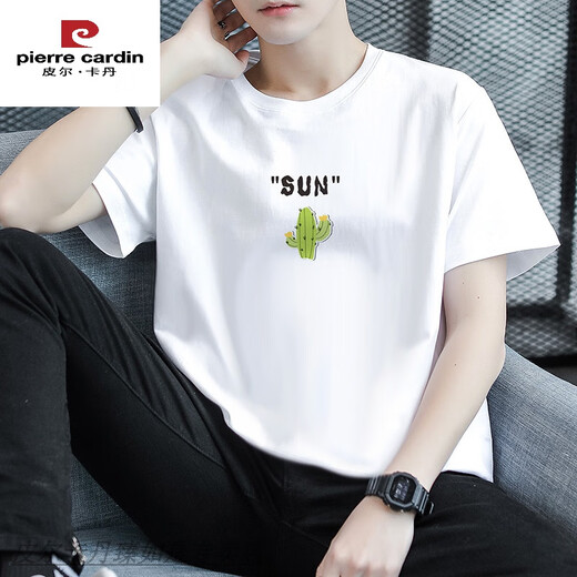 皮尔卡丹父亲节礼物纯棉短袖t恤男潮牌夏季青少年初中高中学生帅气半袖体 HG-T9902白色 M 110斤以下