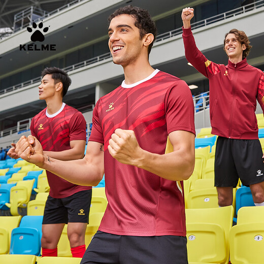 卡尔美（KELME）足球服定制短袖运动训练男款 白枣红M