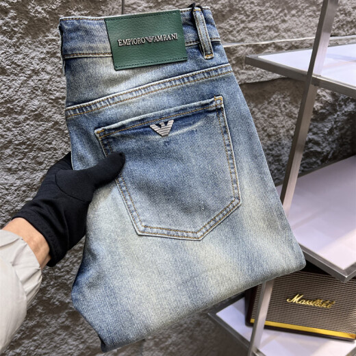 EMPORIO ARMANI Marca de alta gama Armani High-End Light Luxury Trend 2025 Spring and Summer New Men's Jeans Versión europea Slim Small Gray 6227-Ajhh 36