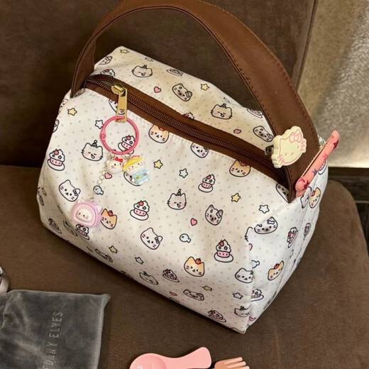 Cute Cartoon Cady Cat Portable Cosmetic Bag Large Capacity Storage Bag Washing Bag Three-dimensional Handbag Women's Clutch Brown Belt Dot Cat Portable Cosmetic Bag