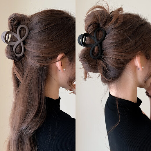 Baiyi poetry hair clip for women 2025 new high-end hair clip for medium and small hair, shark clip on the back of the head, black + dark coffee clip, 2-piece set