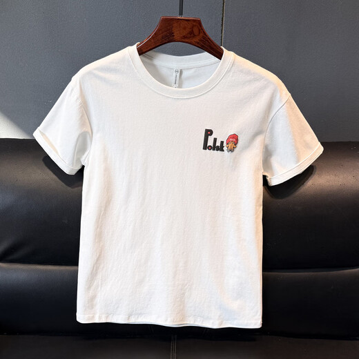 GUANGAN AEPE white trendy casual letter short-sleeved T-shirt men's summer American high street heavy round neck top half-sleeved T-shirt 9923 white L 115-130Jin [Jin equals 0.5 kg]