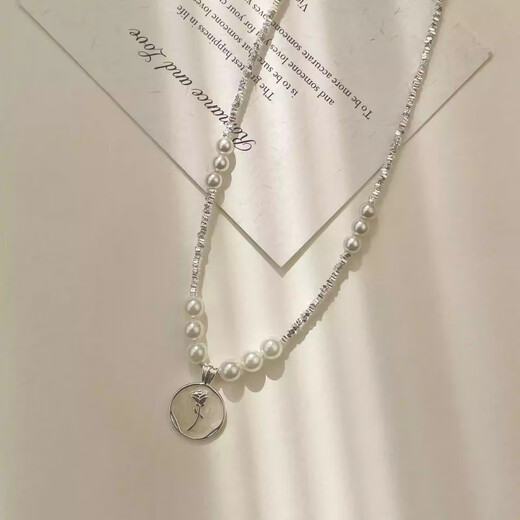 Fat Donglai quality daily wear pearl necklace broken silver rose flower female silver niche design ins style summer main picture 40+5CM