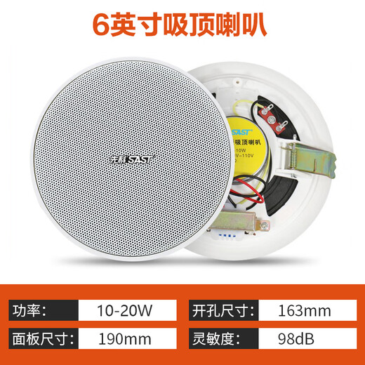 先科（SAST）6英寸吸顶音响套装喇叭定压蓝牙120W功放机公共广播系统吊顶家用门店会议背景组合10W音箱一拖二