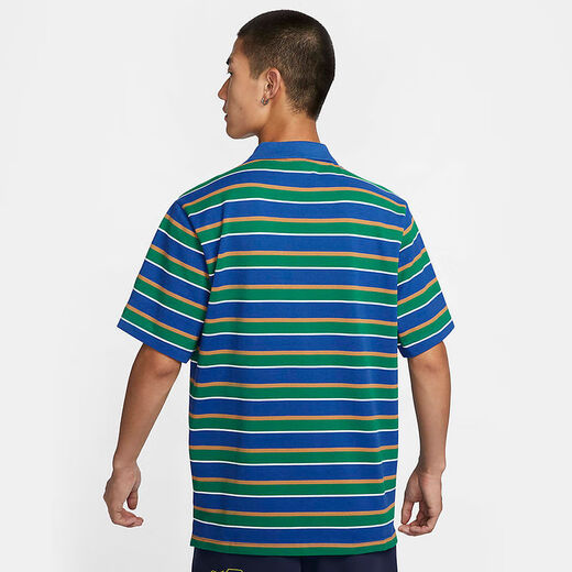 耐克（NIKE）男装2024秋季新款休闲条纹透气短袖POLO领T恤FN3897 蓝色fn3897-480 L