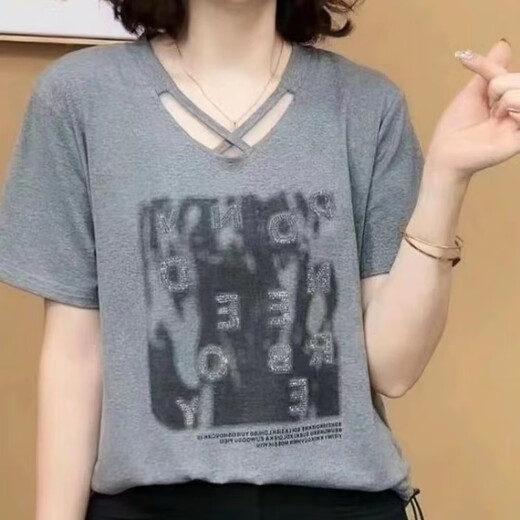 伊离姿抖音同款夏季新款时尚字母短袖洋气气质减龄显瘦上衣T恤休闲小衫 9934黑色 L 建议100-115斤
