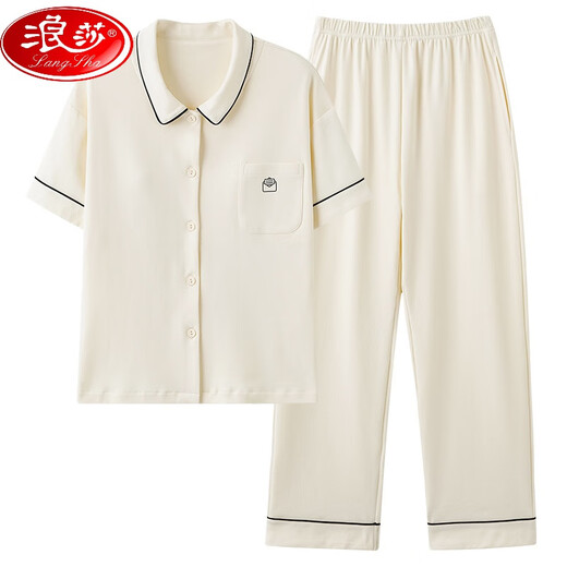 
LangSha couple pajamas women's 2025 new spring pure cotton short-sleeved men's cotton large-size summer home clothing set NSN12503 women 12603 men M women + men's L
