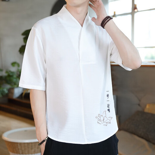 YALU Summer Madeny Brand китайский национальный стиль мужская одежда модная универсальная футболка с видом с тонкой льнейной тканью с короткими рукавами.