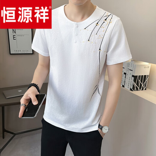 恒源祥新中式国风v领短袖T恤男夏季亚麻2025新款透气竹子半袖男士体恤衫 9856卡其色 M (约90~105斤可穿)