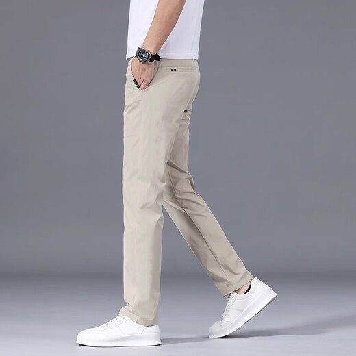 Woodpecker casual pants for men 2025 summer new ice silk business casual versatile trousers for men thin loose straight pants light khaki 32 suggested 120-150Jin [Jin equals 0.5 kg]