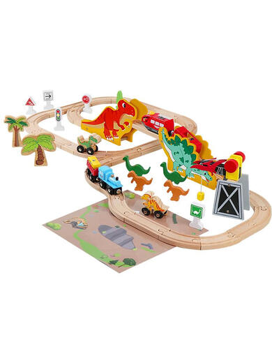 Tanhai edwone en bois dinosaur enroulé de montagne enroulé voitures électriques télécarrique télécommande petit pain de train enfant assemblage cadeau 3 dinosaur île grande aventure électrique + boîte de couleur configuration standard officielle