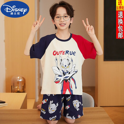 迪士尼（DISNEY）儿童睡衣男孩赛罗奥特曼2025新款夏季纯棉小宝宝男童家居服中大童 n679闪耀特利加(新款) 40 (10) 码(103-112cm斤)