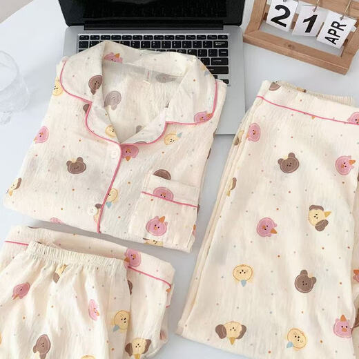Yalu pijama de tres piezas para mujeres en pantalones cortos de manga corta de verano pantalones de dibujos animados lindos set de dos piezas de algodón de algodón de algodón de algodón de nube 9918# nube de algodón m