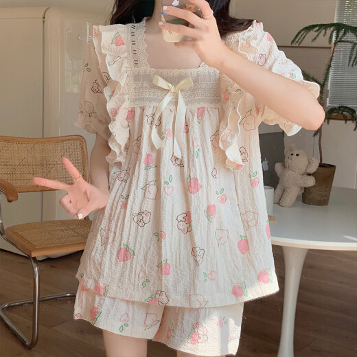 Caiyun Kali Pyjamas für Frauen 2025 Sommer neuer Frühlings- und Herbstblumen-Strickjacken süßes Mädchen Kurzärärmelte Sommerhausanzug M1283 Blau [Hauptbild] M [80-100jin [Jin gleich 0,5 kg] tragen]