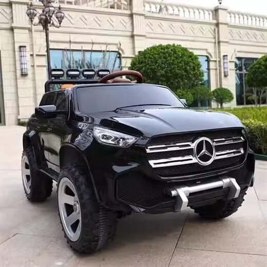 Haowa La voiture télécommandée pour enfants Mercedes-Benz peut s'asseoir sur une voiture électrique, un pick-up, un jouet pour garçons et filles, à quatre roues, double grand véhicule tout-terrain, version peinte en noir/télécommande/balançoire/roue souple/siège souple/quatre roues motrices
