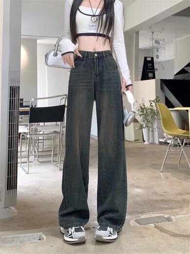 俞兆林（YUZHAOLIN）水泥灰窄版直筒牛仔裤女2025夏季新款高腰百搭显瘦加长拖地阔腿裤 826水泥灰-【常规版】 S