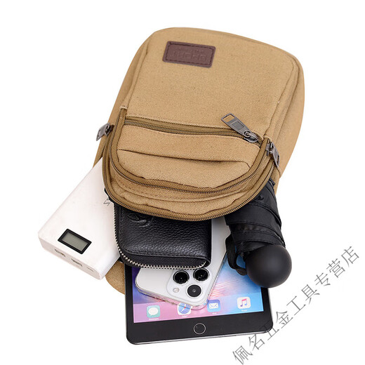 Vinoa Electrician's Tool Bag Crossbody Chest Bag Men's Teenagers Thickened Canvas Wear-Resistant Men's Bag Retro Men's Versatile Bag Black