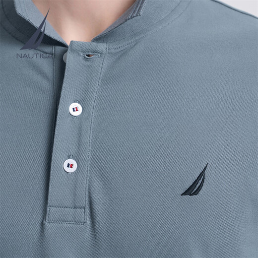 NAUTICA men's summer casual cotton ammonia multi-color skin-friendly soft micro-elastic lapel short-sleeved POLO shirt for men 3103 haze blue 41H M