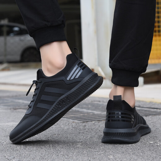 
Men's shoes Spring 2025 new trendy black mesh breathable casual versatile men's shoes men's sneakers autumn style all black leather 9852 38 standard sports code men's style