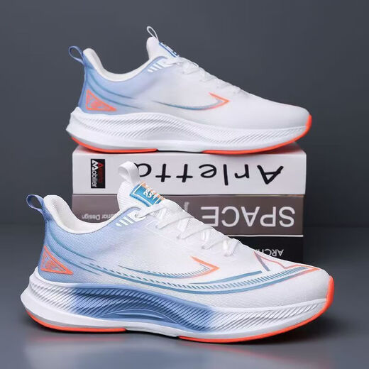 
Men's shoes for spring and summer new style flying woven breathable mesh running shoes soft sole shock-absorbing men's sports trendy shoes LS-826 blue and white 42