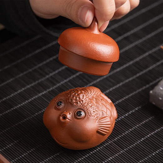 Xiyuanji purple sand and cinnabar bubble fish tea pet boutique can raise creative bubble fish tea table tea play ornaments purple sand and cinnabar bubble fish mini tea pet